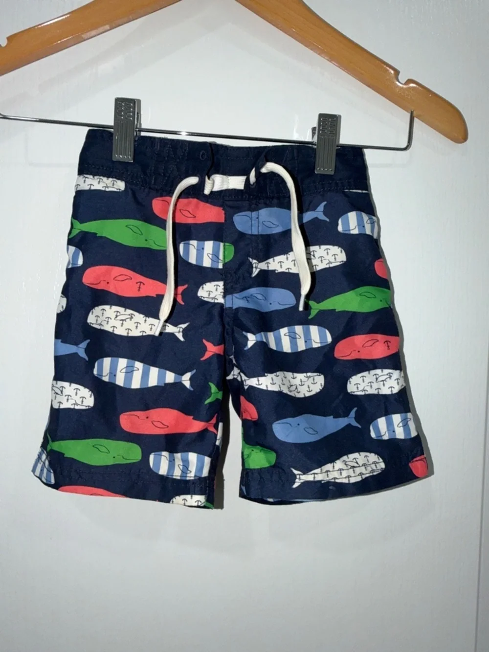 Janie and Jack Navy Whale Print Swim Shorts - Blue/Red/Green size 3